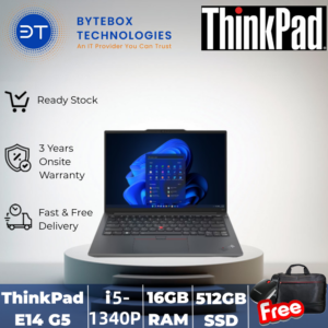 ThinkPad E14 Gen 5 (14″ WUXGA/i5-1340P/16GB RAM/512GB SSD/3YR ONSITE WARRANTY/FREE Lenovo Essential Wireless Mouse + Thinkpad BISmart carrying case) (Copy)