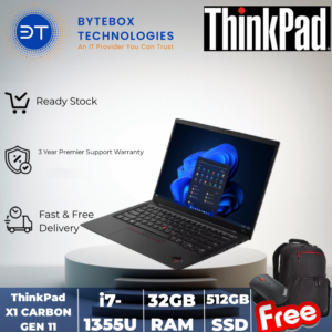 ThinkPad X1 Carbon Gen11 (14″ WUXGA/400 nits/i7-1355U/32GB RAM/512GB SSD/3 Year Premier Support Warranty /FREE Lenovo Bluetooth Silence Mouse+Thinkpad backpack) 【Bytebox】