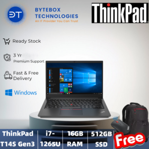 Lenovo ThinkPad T14S Gen3（14" FHD / i7-1265U/ 16GB / 512GB SSD / 3 Yrs Premier Support /FREE Lenovo Bleutooth Silence Mouse + backpack) 【Bytebox】