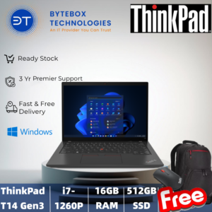 Lenovo ThinkPad T14 Gen 3（14" /i7-1260P / 16GB / 512GB SSD/ 3 Yrs Premier Support /FREE Lenovo Essential Wireless Mouse + Backpack) 【Bytebox】