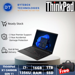 ThinkPad X1 Carbon Gen11 (14″  WUXGA/400 nits/i7-1365U/16GB RAM/1TB SSD/3 Year Premier Support Warranty /3 Year Accidental Damage Protectiont/FREE Lenovo Essential Wireless Mouse+Thinkpad BISmart carrying case) 【Bytebox】