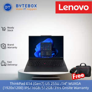 ThinkPad E14 (Gen7) Ultra 5 /14" WUXGA (1920x1200) IPS 300nits/225U/16GB/512GB SSD/3Yrs Onsite Warranty /Free Lenovo mouse+carrying case【Bytebox】