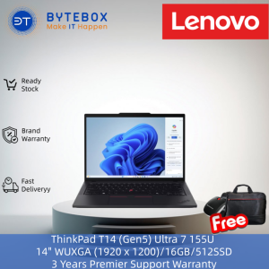 ThinkPad T14 (Gen5) Ultra 7 155U/14" WUXGA (1920 x 1200)/16GB/512SSD /3 Yrs Premier Support/FREE mouse+bag【Bytebox】