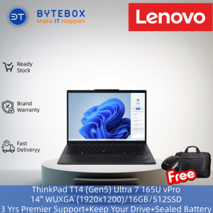 ThinkPad T14 (Gen5) Ultra 7 165U vPro/14" WUXGA (1920x1200)/16GB/512SSD/3 Years Premier Support+Keep Your Drive+Sealed Battery/FREE mouse+bag【Bytebox】