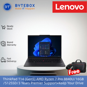 ThinkPad T14 (Gen5) AMD Ryzen 7 Pro 8840U/16GB/512SSD/ 3 Years Premier Support+Keep Your Drive+Sealed Battery/Free Lenovo mouse+bag 【Bytebox】