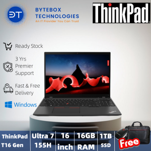 Lenovo ThinkPad T16 Gen3（16" WUXGA (1920 x 1200)/ Ultra 7 155H/16GB / 1TB SSD / 3 Yrs Premier Support /FREE Lenovo Bleutooth Silence Mouse + backpack) 【Bytebox】