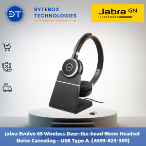 Jabra Evolve 65 Wireless Over-the-head Mono Headset - Black - Binaural - Ear-cup - 3000 cm - Bluetooth - Noise Cancelling Microphone - Noise Canceling - USB Type A（6593-823-309)【Bytebox】
