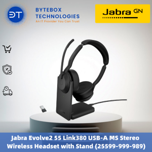 Jabra Evolve2 55 Link380 USB-A MS Stereo Wireless Headset with Stand (25599-999-989)【Bytebox】