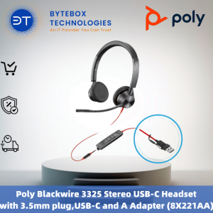 Poly Blackwire 3325 Stereo USB-C Headset with 3.5mm plug, USB-C and A Adapter (8X221AA)【Bytebox】