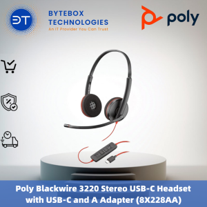 Poly Blackwire 3220 Stereo USB-C Headset with USB-C and A Adapter (8X228AA)【Bytebox】